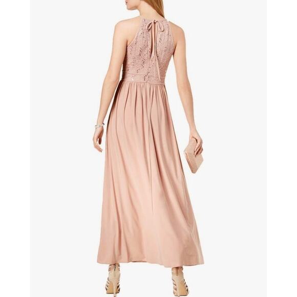 NWT Morgan & Co. Sequined Lace Halter Formal Gown Dress. Size 5/6 (Juniors). - Picture 3 of 11